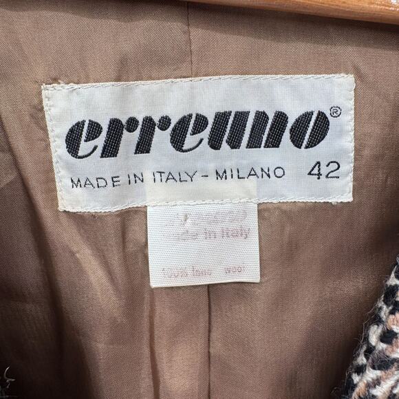 Vintage 80s Erreuno Long Blazer Jacket Womens 42 Brown Plaid Wool Lined Pockets - Picture 6 of 11